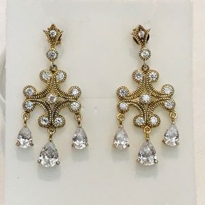 Gold Sterling chandelier sparkling CZ earrings.
